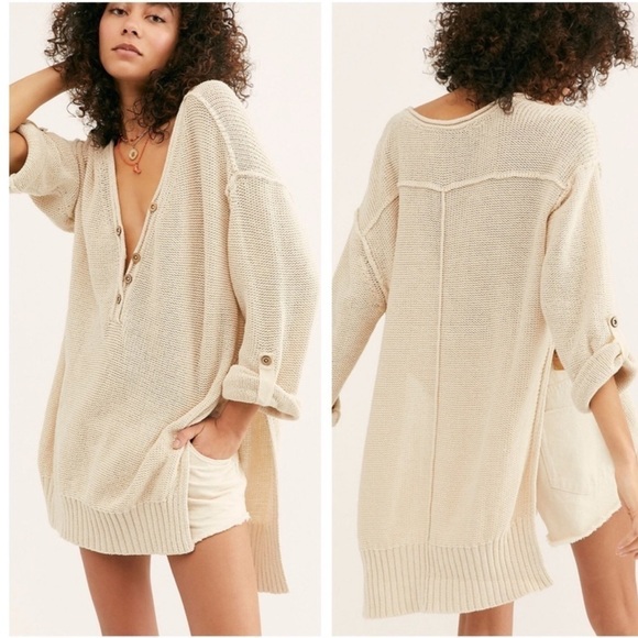 Free‎ People FireFly Knit Natural Tunic Oversized Sweater Size XS Women - Picture 1 of 15